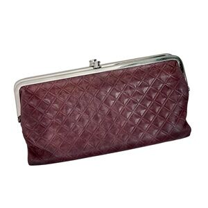 Hobo Embossed Tooled Quilted Oxblood Leather Lauren Kiss Lock Clutch Wallet